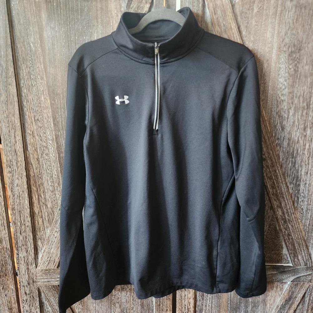 Under Armour Women's Size L 1/4 Zip Loose Fit Black Long Sleeve Activewear Shirt